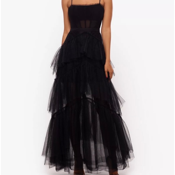 Betsy & Adam Mesh Corset Ball Gown - Picture 1 of 5